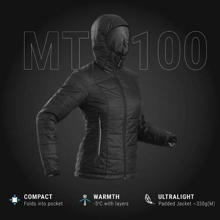 Куртка жіноча MT100 для гірського трекінгу до -5°C чорна