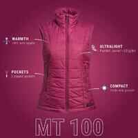 Women’s synthetic sleeveless trekking padded jacket MT100 - Purple