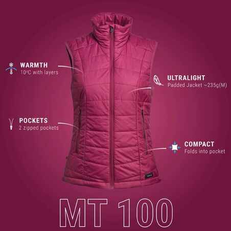 Women’s Mountain Trekking Synthetic Sleeveless Gilet - MT100