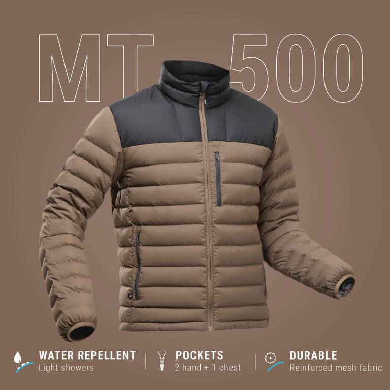 Jaket Down Trekking Gunung Pria MT500 -10°C Cokelat