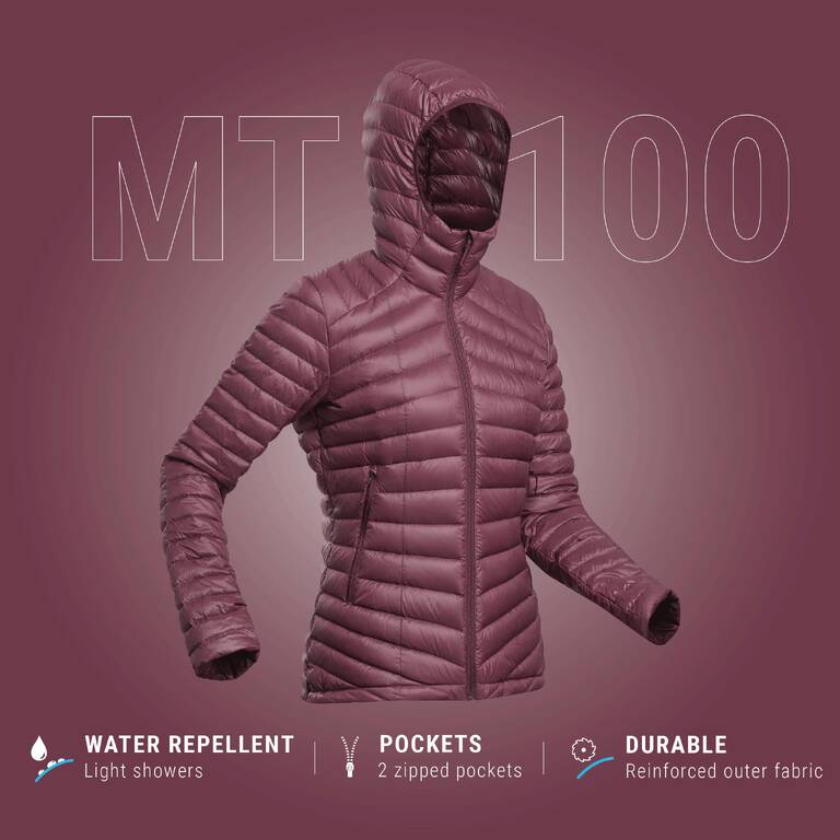 Jaket Down Mendaki Gunung Wanita Trek 100 -5°C - Burgundy