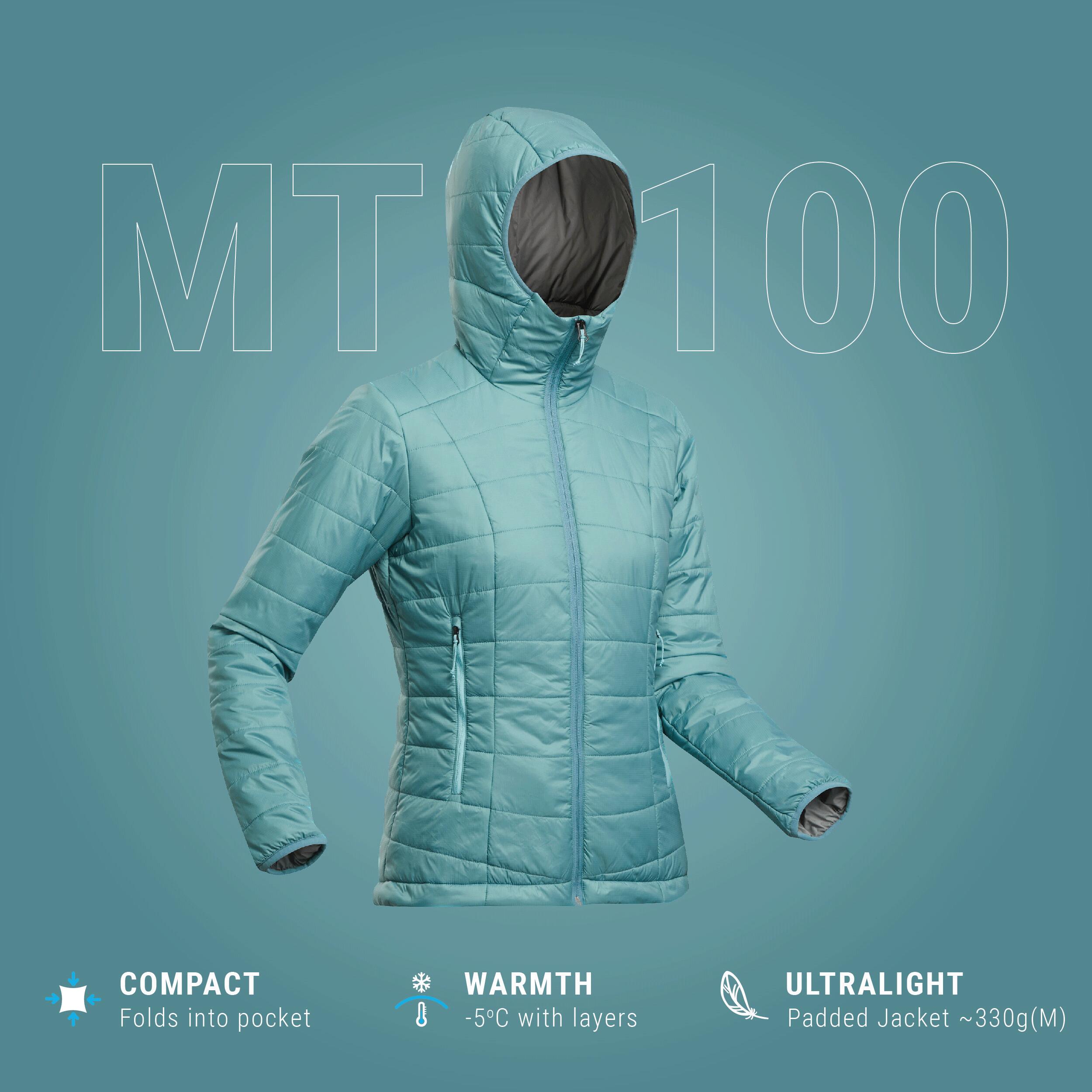 Women s Mountain Trekking Padded Jacket with Hood MT100 5 C