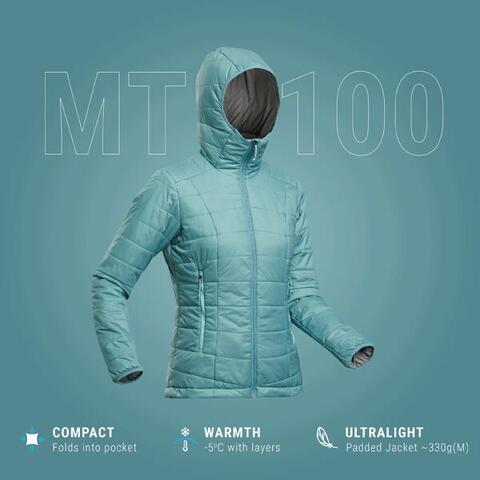 Image 456: Women's Mountain Trekking Padded Jacket with Hood - MT100 -5°C