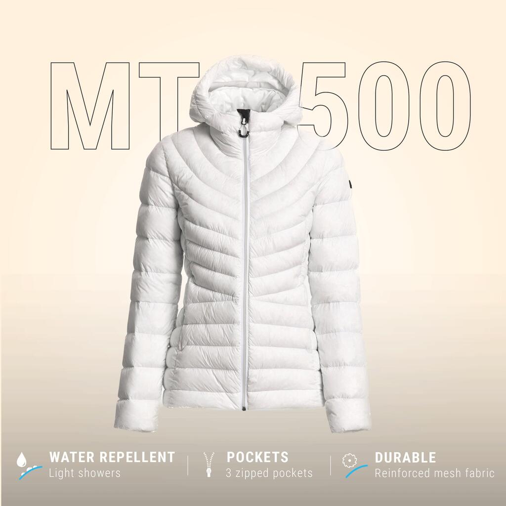 מעיל פוך עם קפוצ'ון לנשים לטרקים בהרים - MT500 -10°C שחור