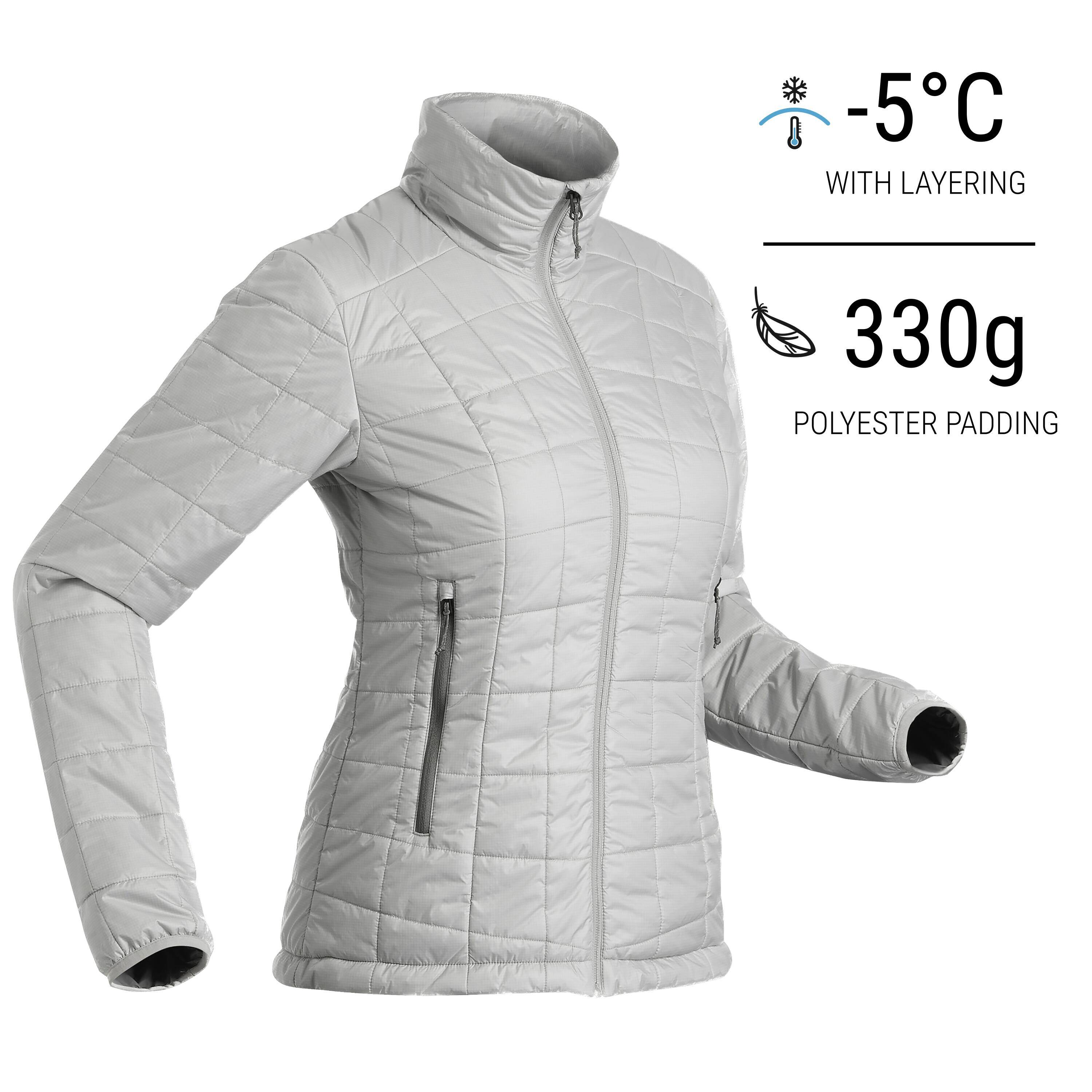 Women Trekking Padded Jacket - MT 100 -5°C - Grey -  1