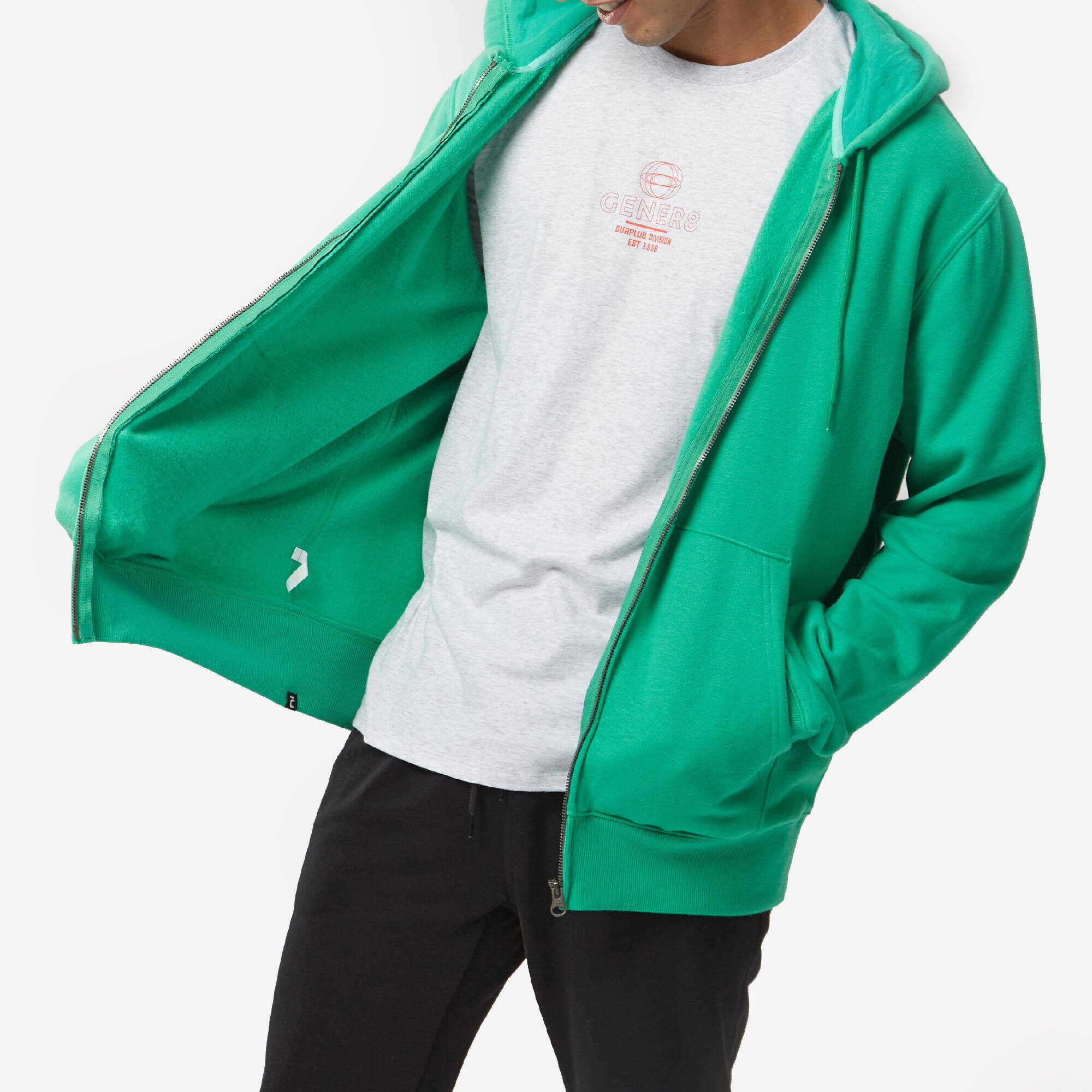 Men Fleece Hoodie, Full Zipped -Green -  5