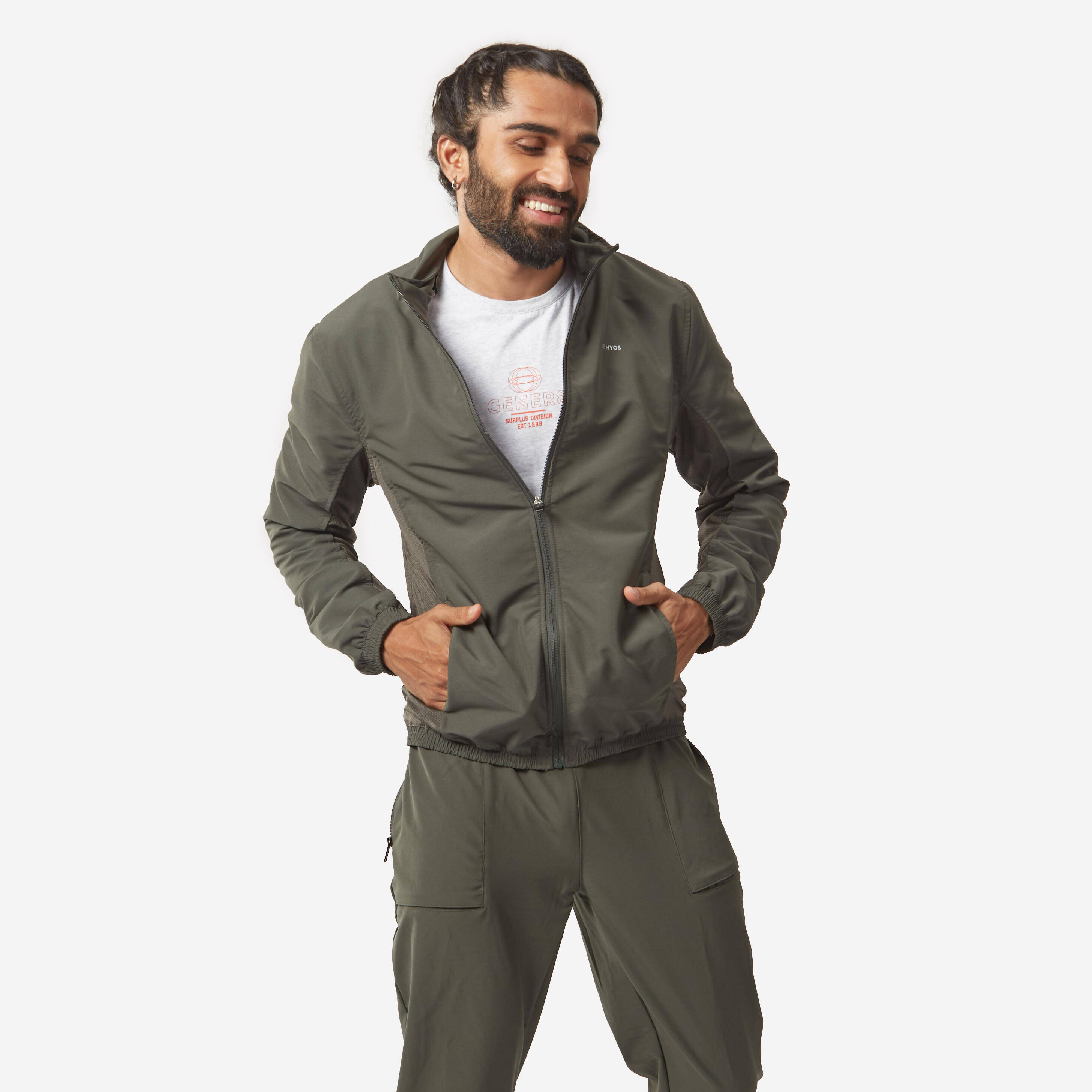 Men Fitness Tracksuit Jacket with Moisture Management FJA 100 - Khaki -  5