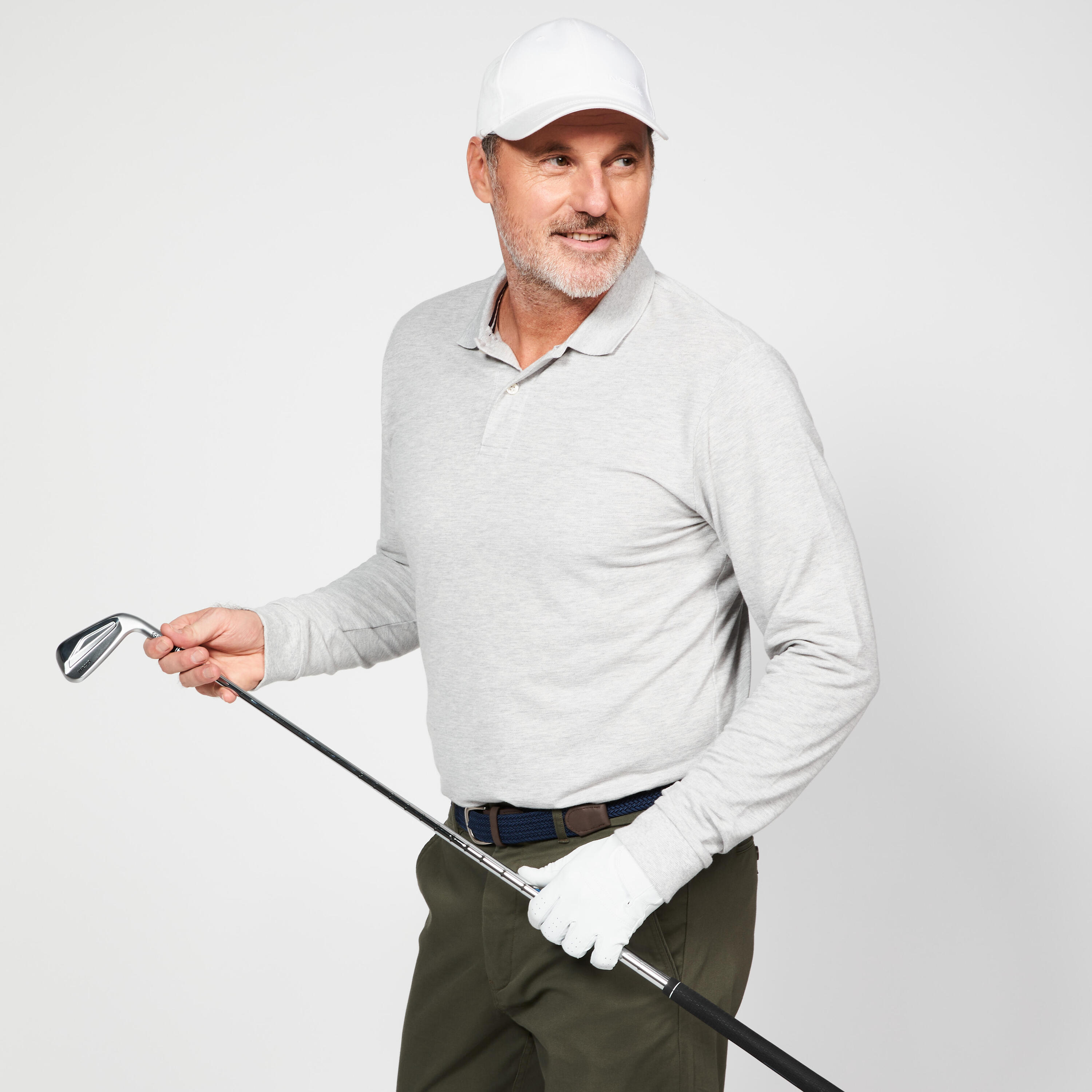 Men's golf long-sleeved polo shirt - MW500 grey 2/6