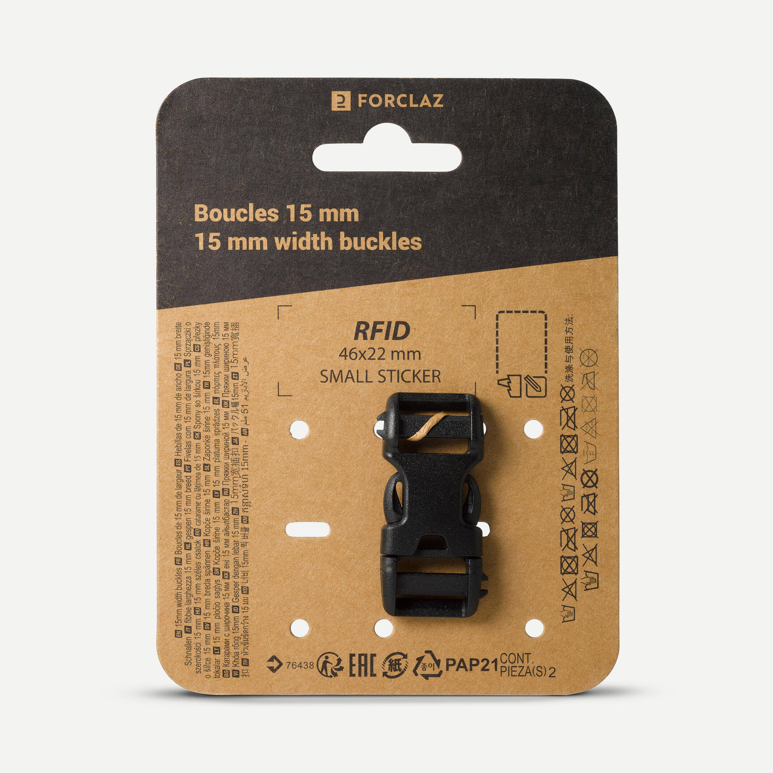 Double pin lock backpack fastening buckle, 15 mm -  1