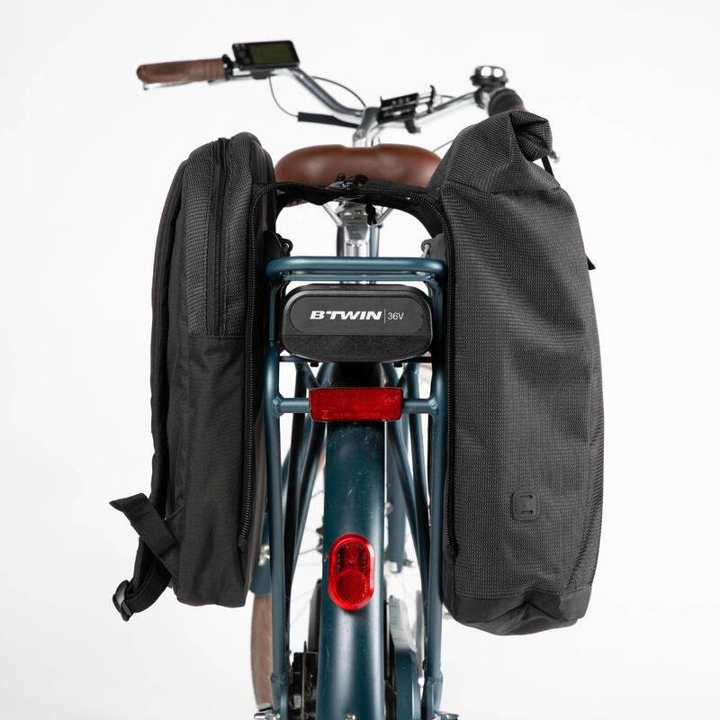 Plecak / sakwa podwójna rowerowa Btwin na bagażnik 27 litrów odblaskowa