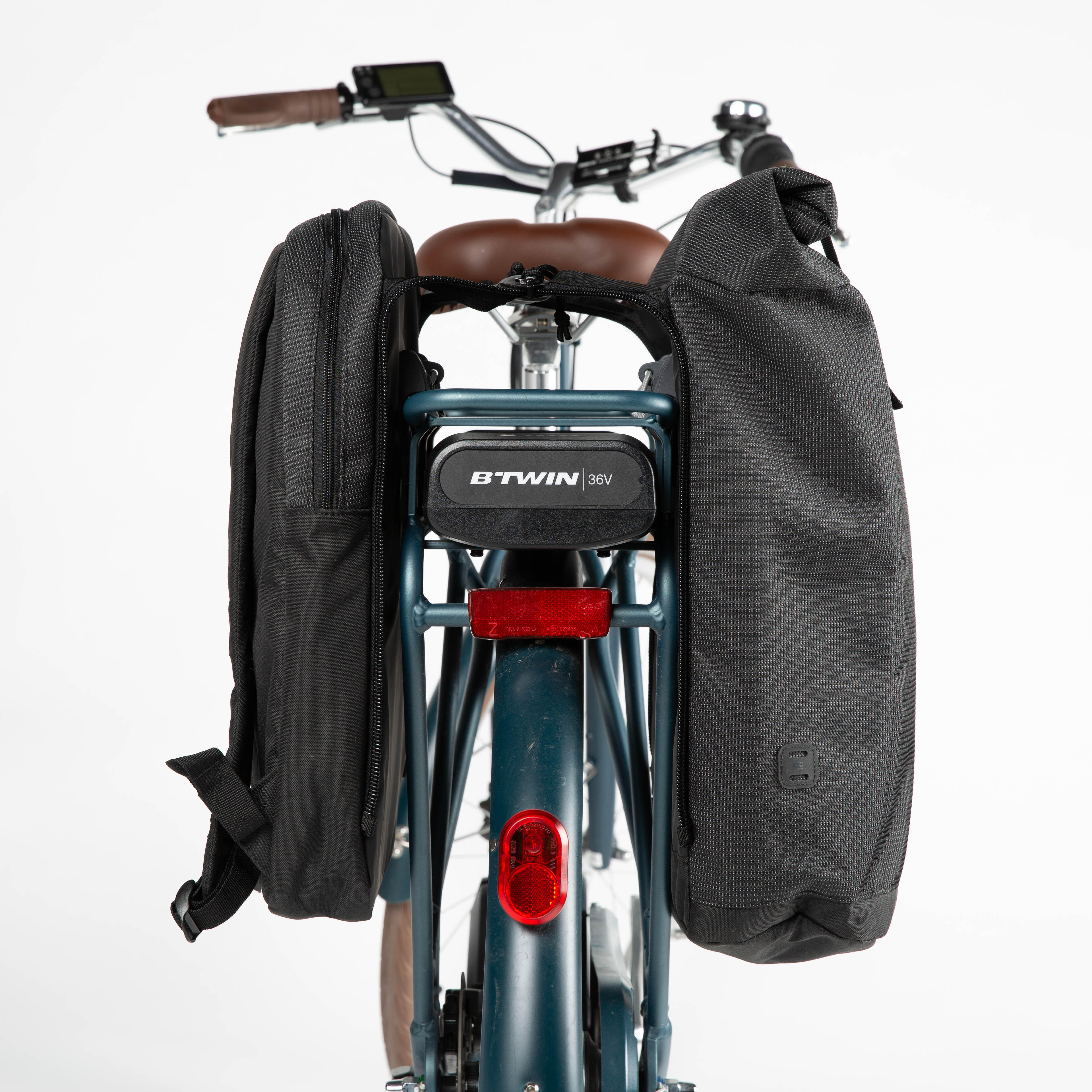 SAC A DOS VELO POUR PORTE BAGAGES DOUBLE 27 LITRES REFLECTIF BTWIN