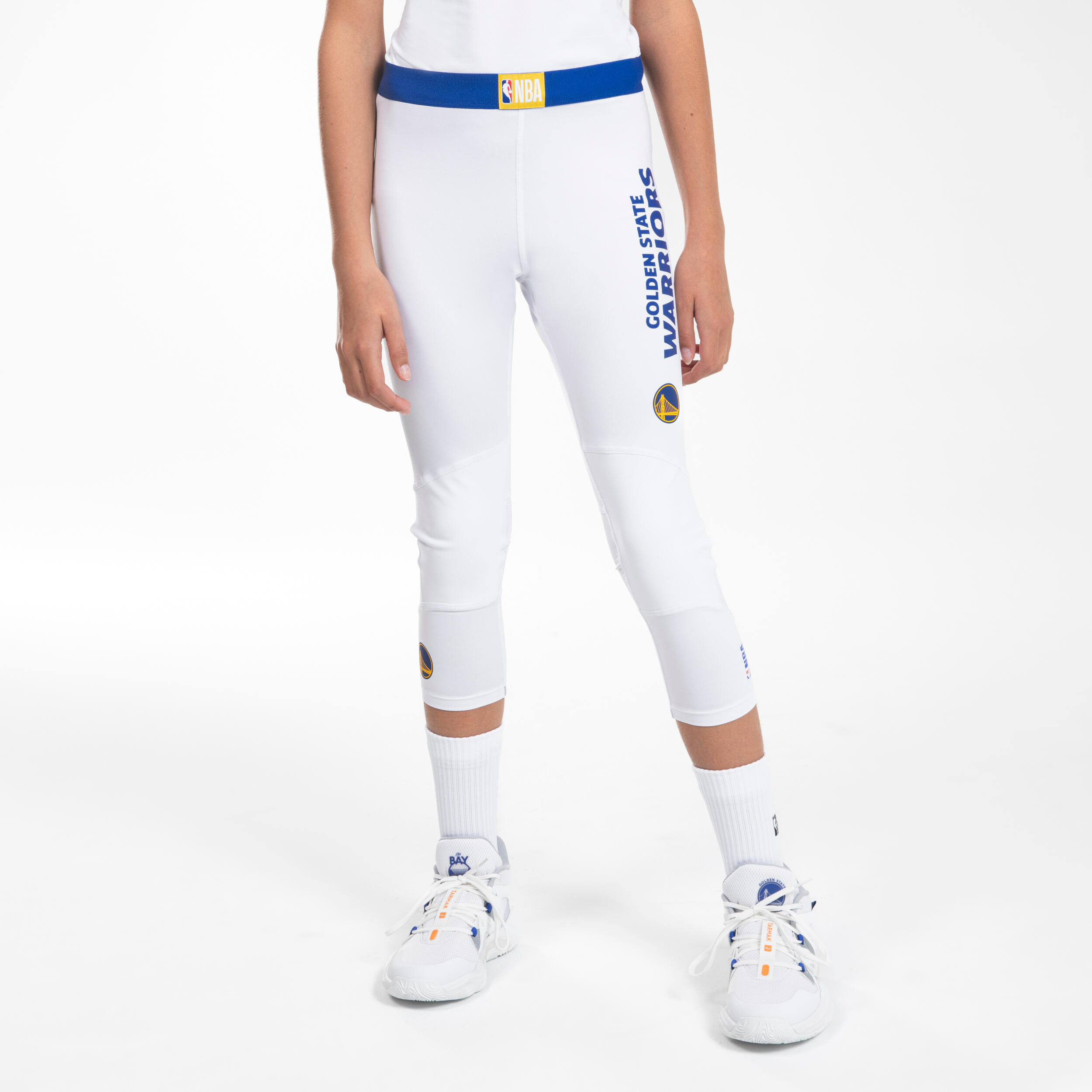 Pantaloni 3/4 da basket per bambini NBA Golden State Warriors - 500 bianco