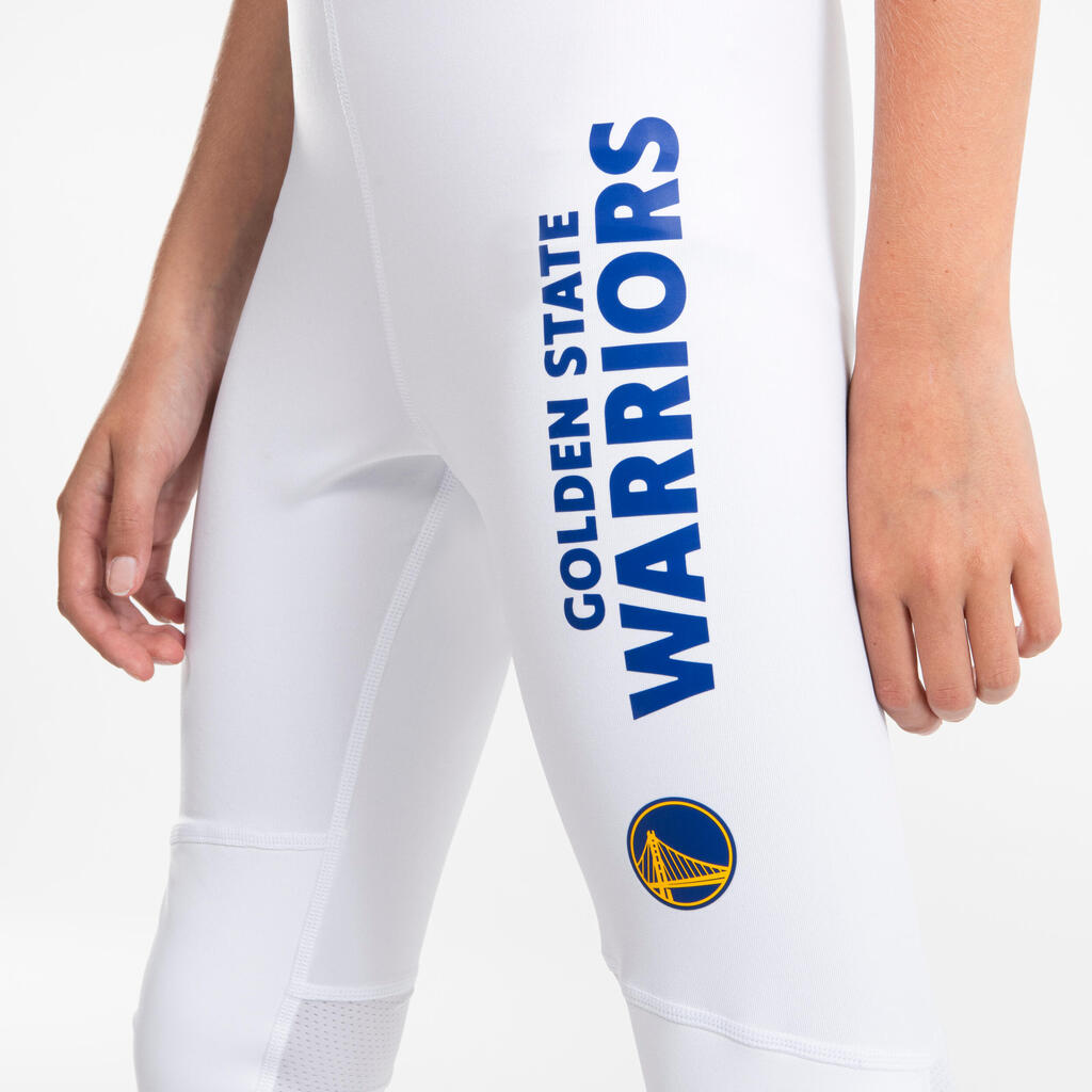 Bērnu basketbola 3/4 garuma legingi “500”, NBA Goldensteitas Warriors, balti