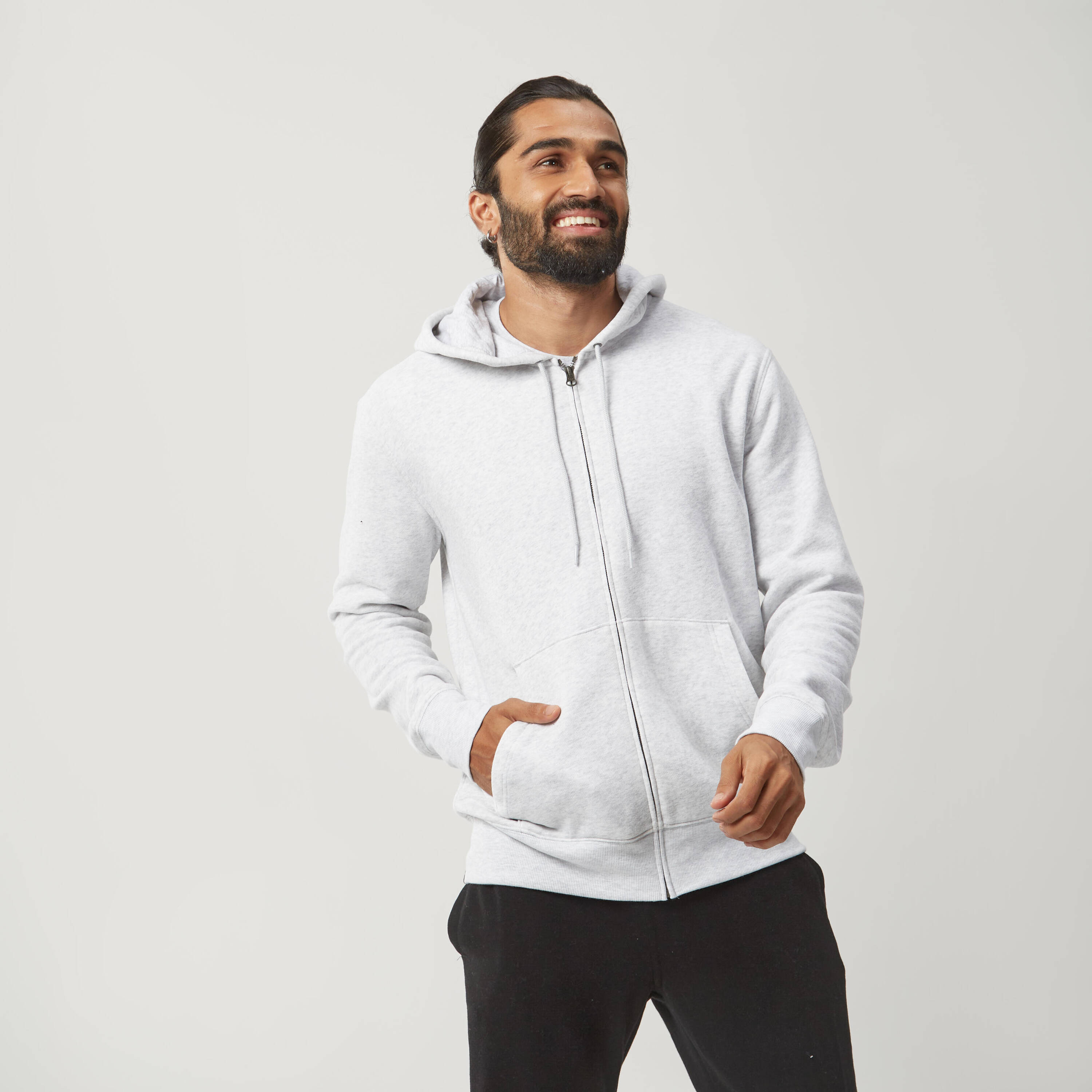 Men Fleece Hoodie, Full Zipped - Light Grey -  2