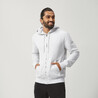 Men Sweatshirt With Hood and Zip Fleece Lined 500 For Gym-Light Grey