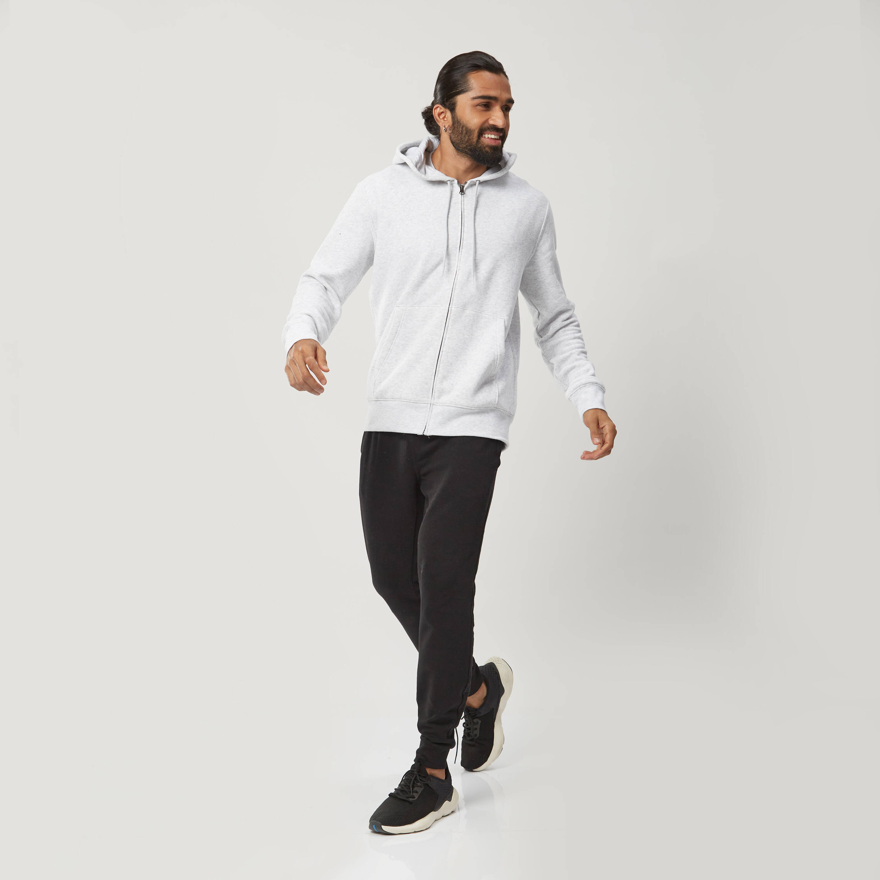 Men Fleece Hoodie, Full Zipped - Light Grey -  5