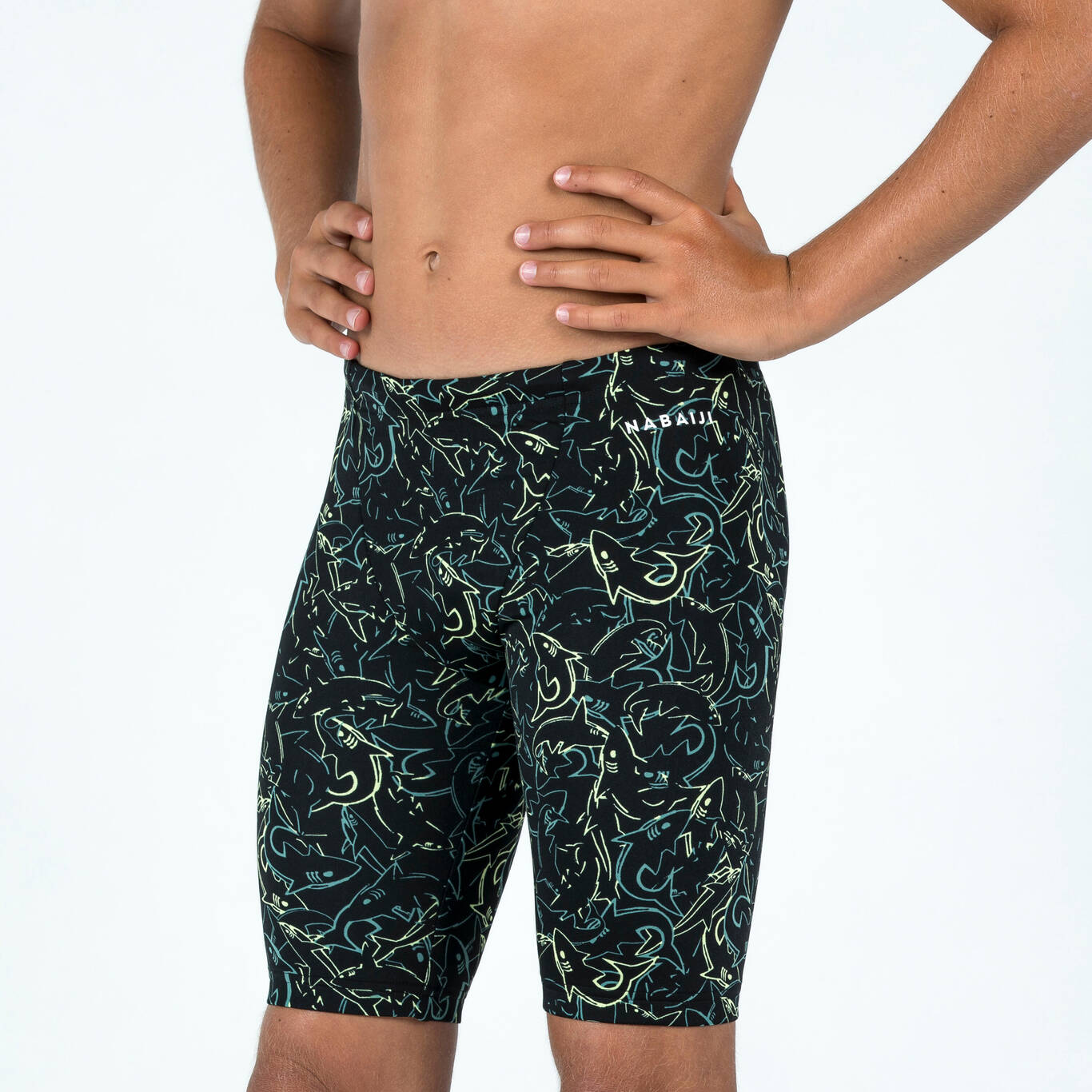 Boy’s swimming jammer swimsuit - 500 Fitib shark black