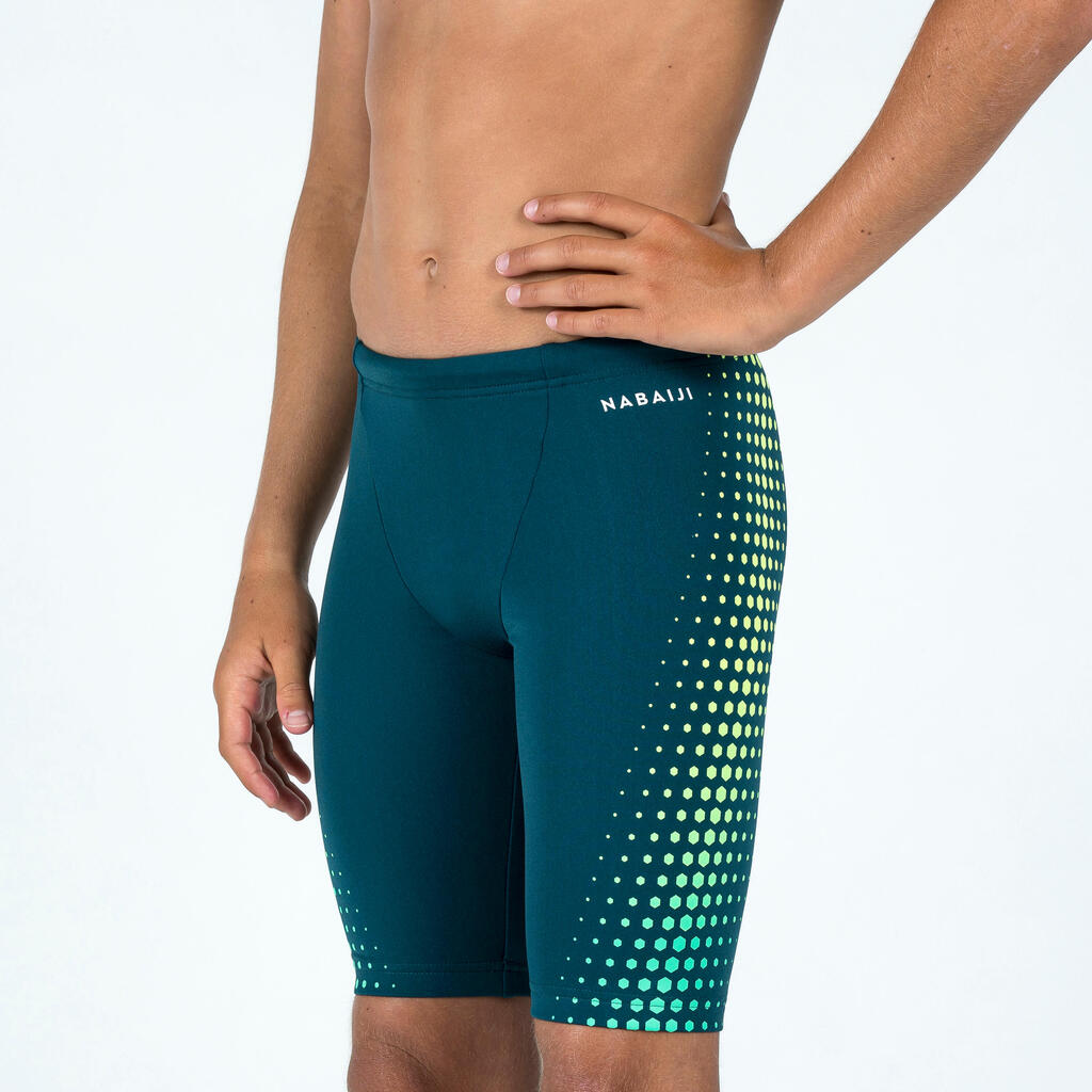 Boy's Swimming Jammer, Fitib Green Yellow Mesh