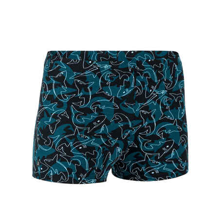Berniukų maudymosi šortai, „Fitib“, mėlyni, juodi su ryklių raštais