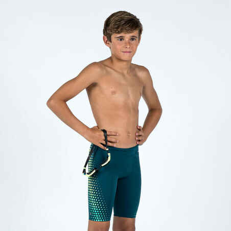 شورت سباحة طويل من نسيج شبكي للأولاد - 500 FITIB أخضر\أصفر