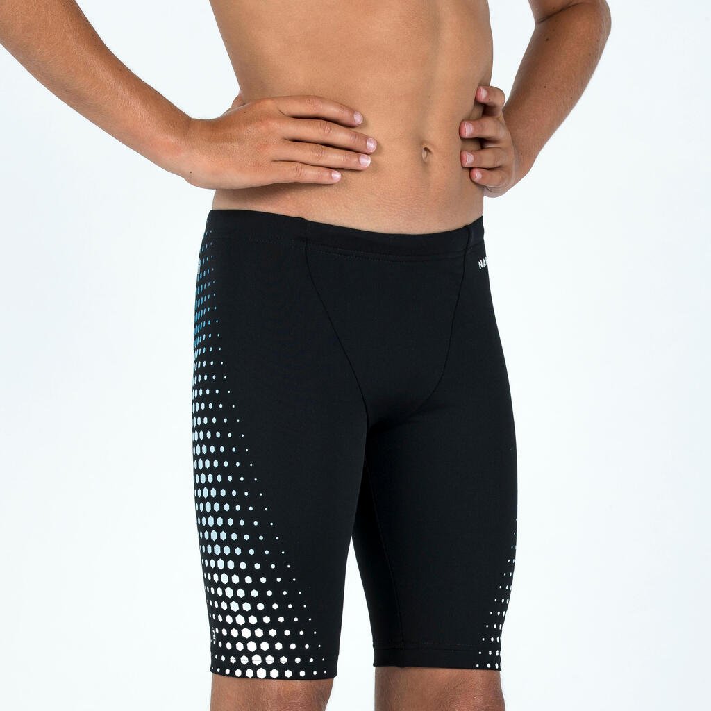 Maillot de bain jammer natation Garçon - 500 Fitib noir mesh blanc