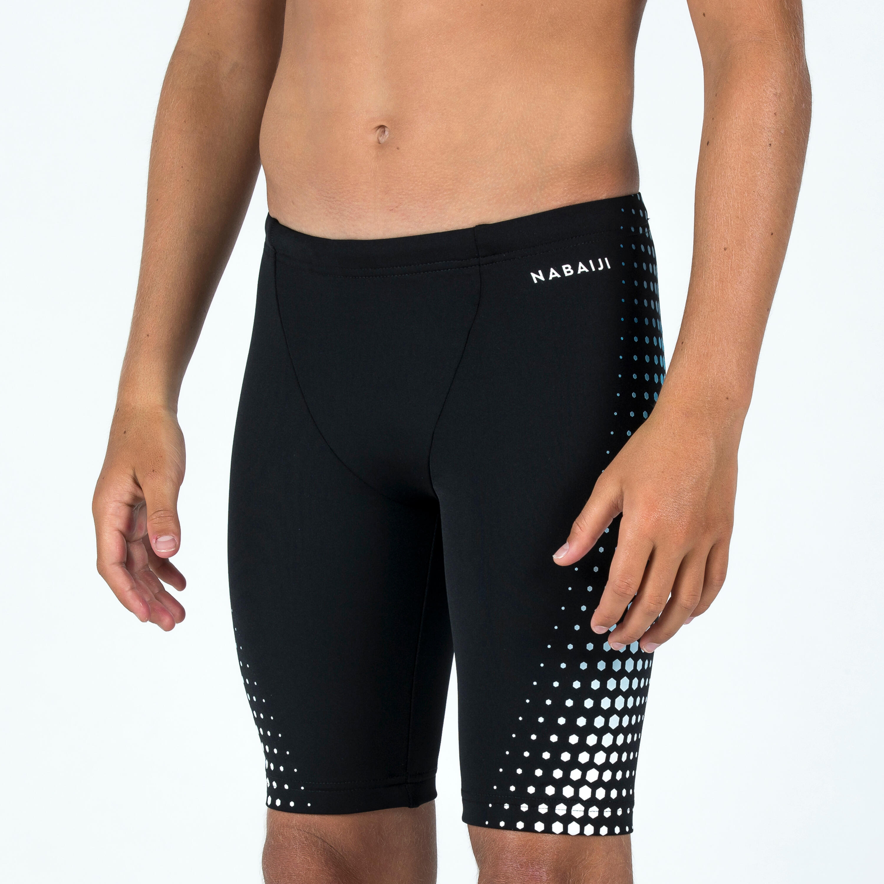 Teen boys’ swimming jammer - Fitib black white mesh