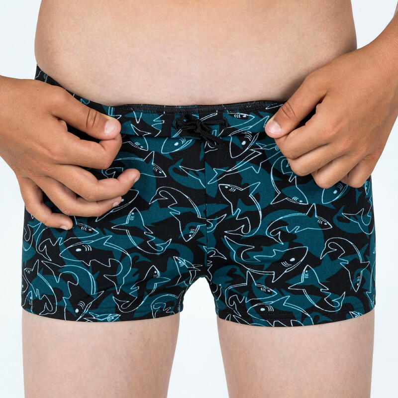 Maillot boxer de bain natation Garçon - 500 Fitib shark noir bleu