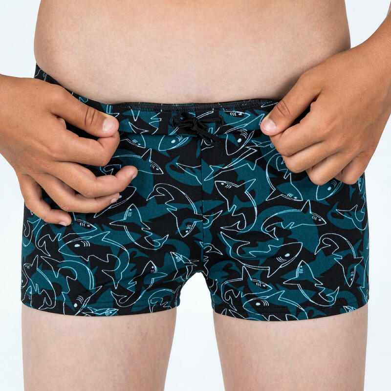 Zwemboxer voor jongens Fitib haaienprint zwart/blauw
