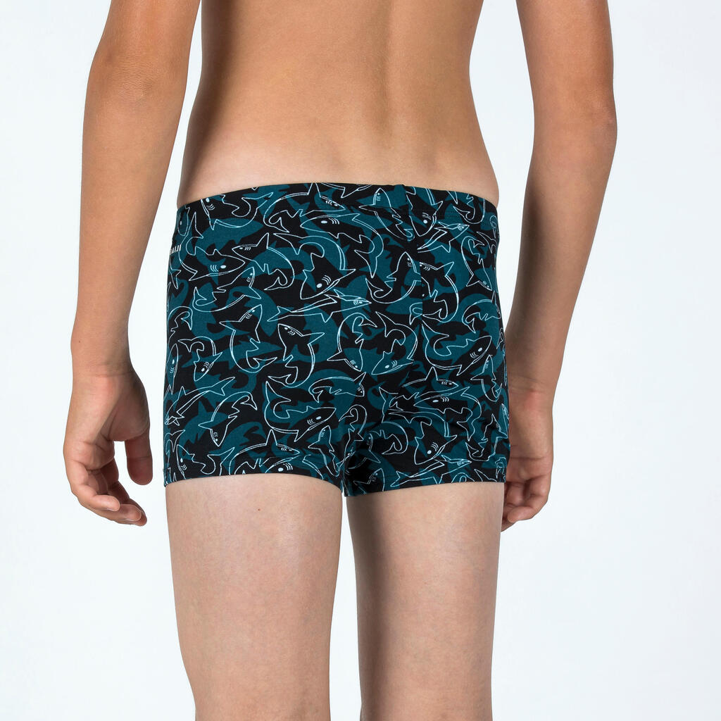 Maillot boxer de bain natation Garçon - 500 Fitib shark noir bleu