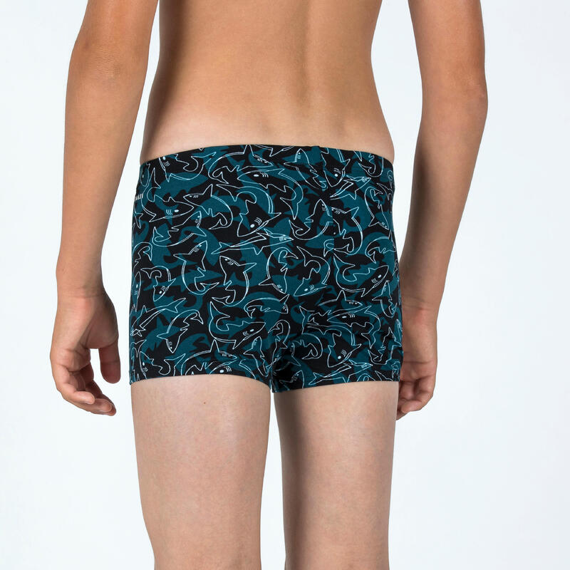 Maillot boxer de bain natation Garçon - 500 Fitib shark noir bleu