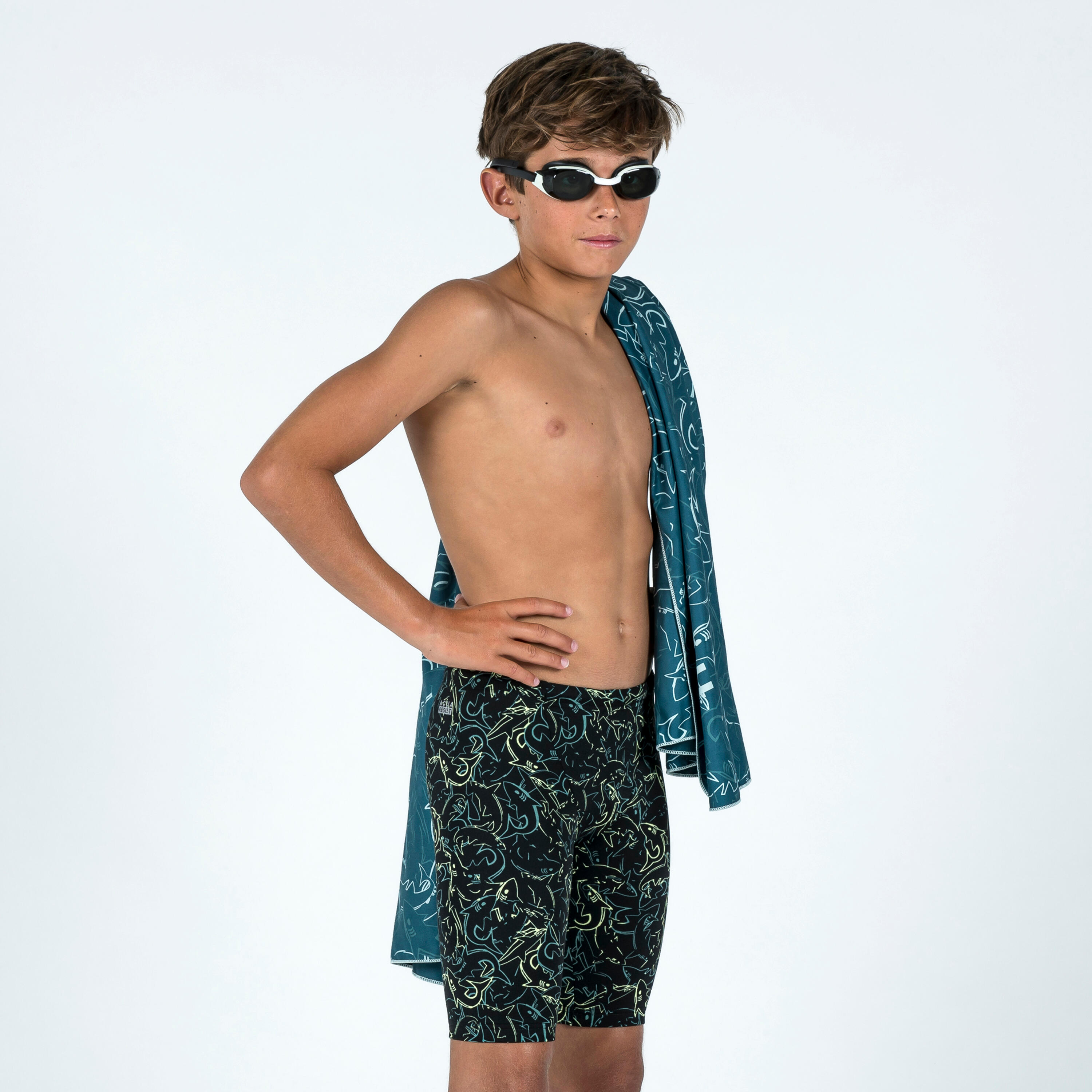 Boy's Swimming Jammer-Fitib shark Black Yellow 6/6