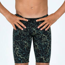 Boy’s swimming jammer swimsuit - 500 Fitib shark black