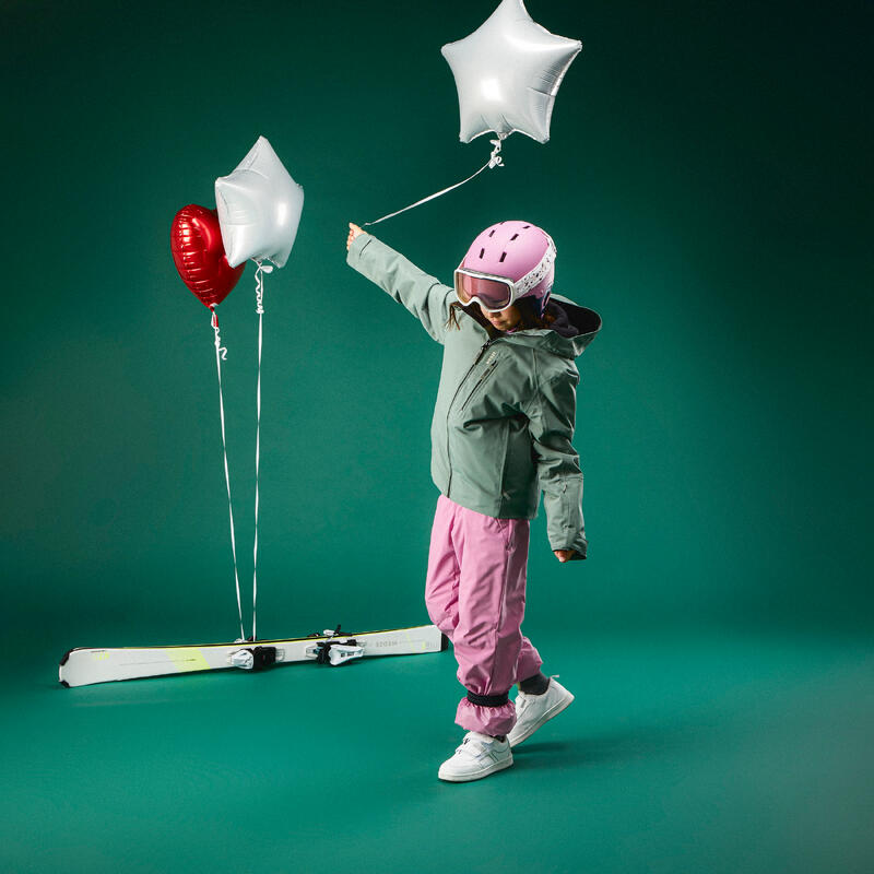 Veste de ski chaude et imperméable enfant 6-14 ans, 550 kaki
