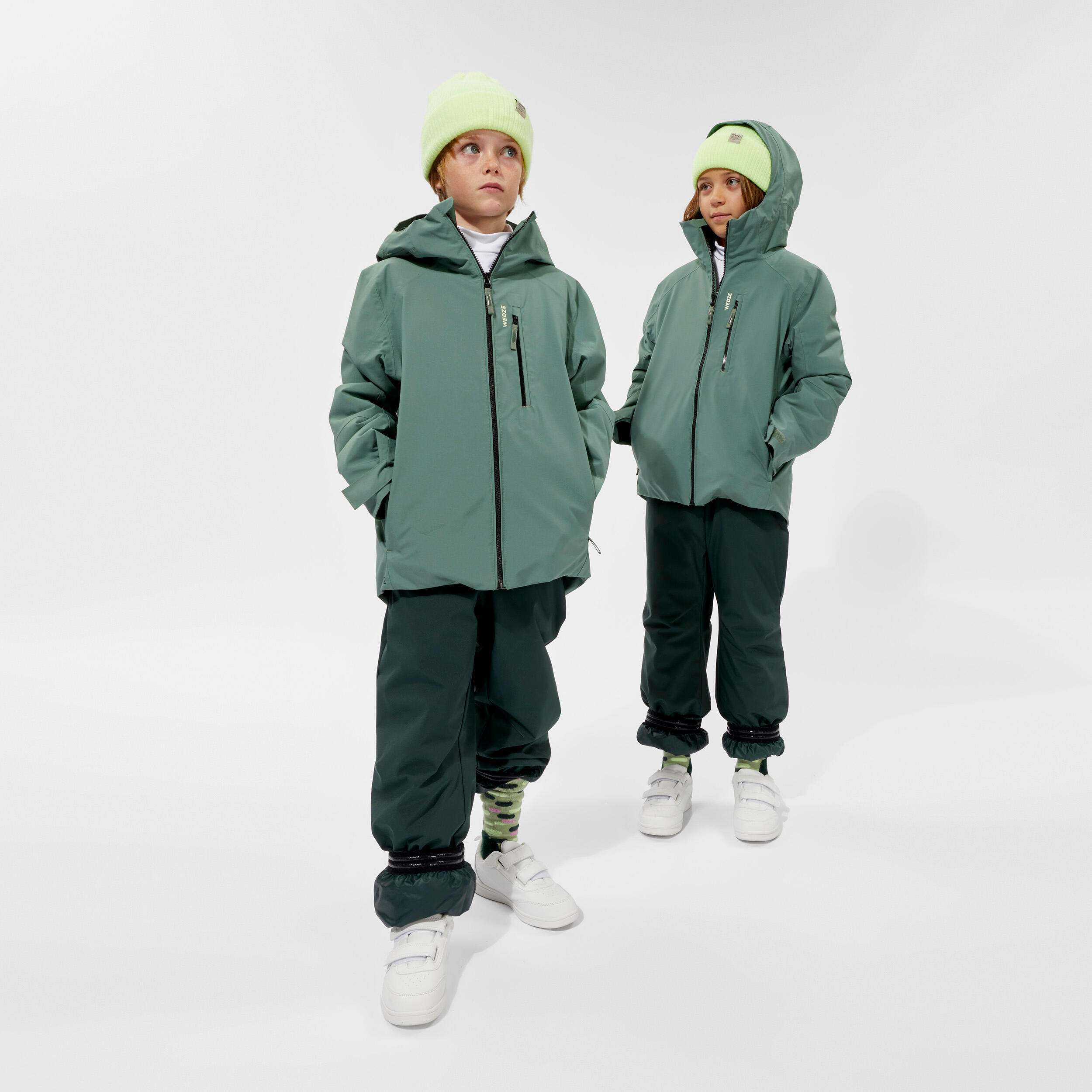 WEDZE KIDS’ WARM AND WATERPROOF SKI TROUSERS  -500 PNF-GREEN PINE