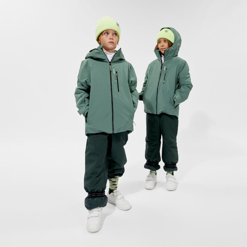 Veste de ski chaude et imperméable enfant 6-14 ans, 550 kaki