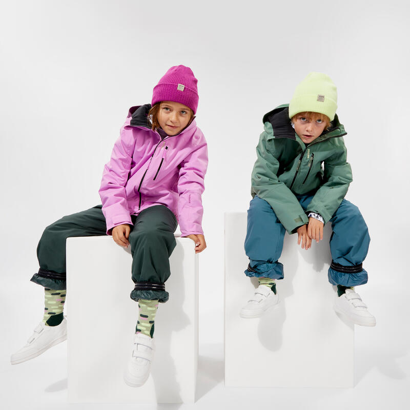 Veste de ski chaude et imperméable enfant 6-14 ans, 550 kaki
