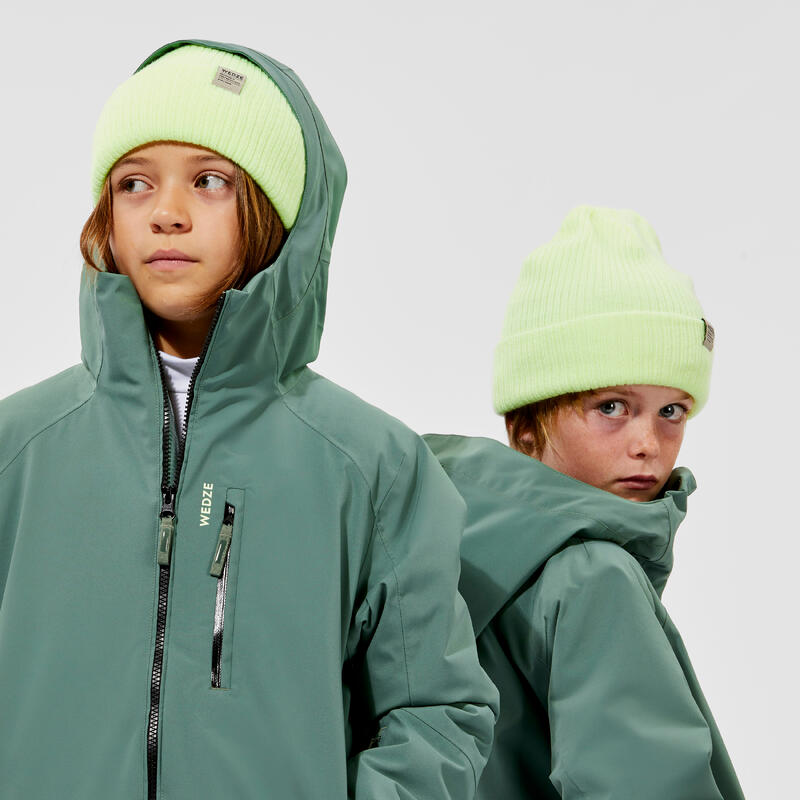 Veste de ski chaude et imperméable enfant 6-14 ans, 550 kaki