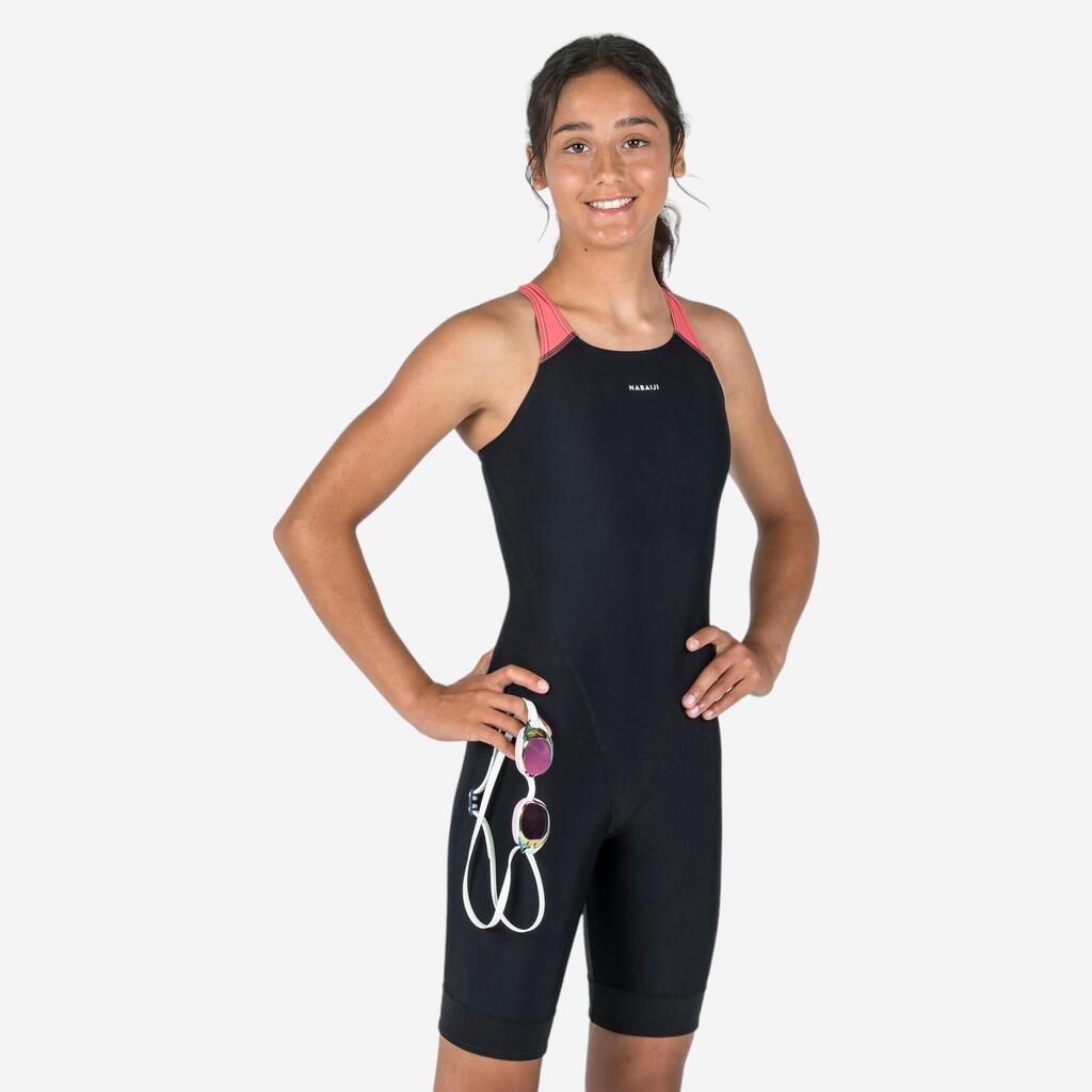 Maillot de bain de natation 1 pièce shorty fille Kamyleon noir