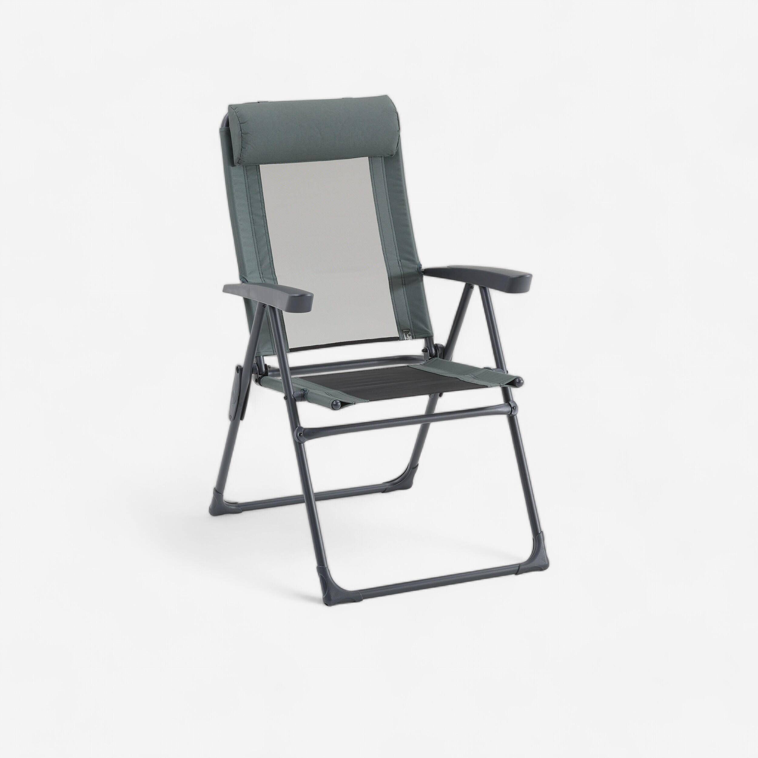Reclining camping armchair, foldable and comfortable