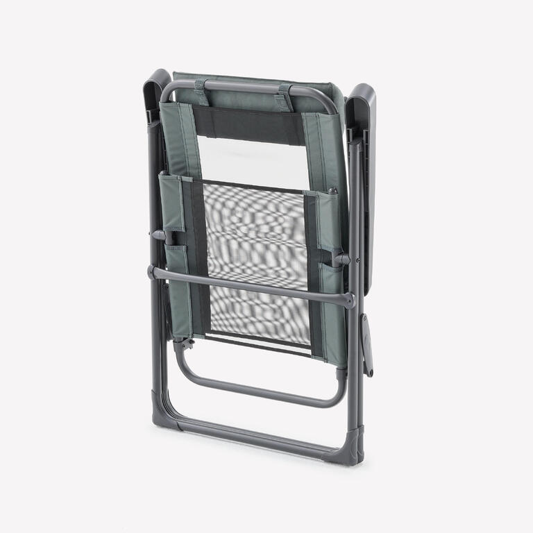 Reclining folding camping armchair in steel