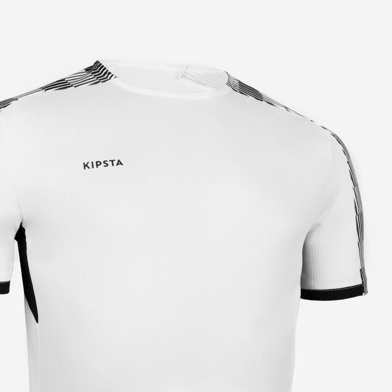 Voetbalshirt met korte mouwen VIRALTO dambordpatroon wit/zwart