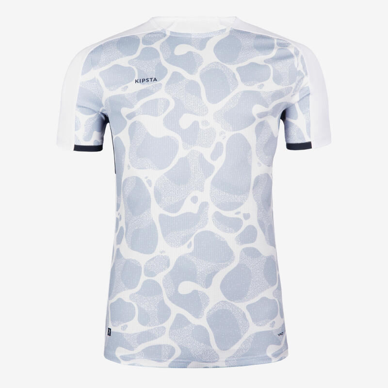 MAILLOT DE FOOTBALL ADULTE MANCHES COURTES VIRALTO AQUA BLANC, GRIS & MARINE