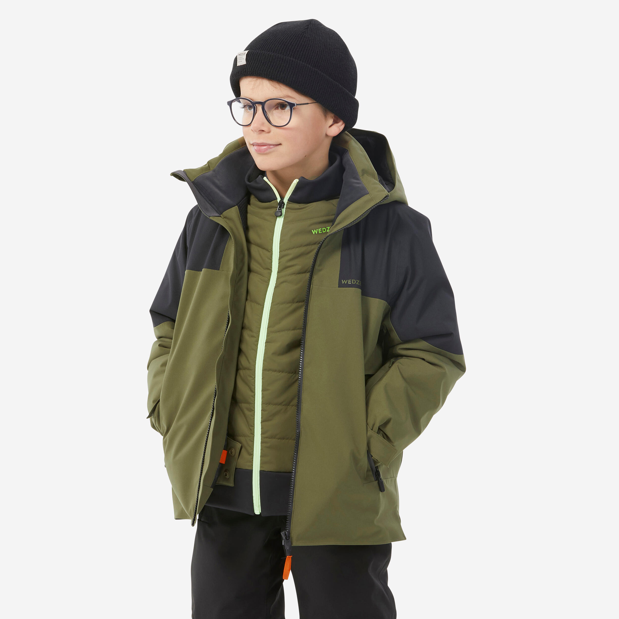 WEDZE Kids’ warm and waterproof ski jacket 900 - Khaki