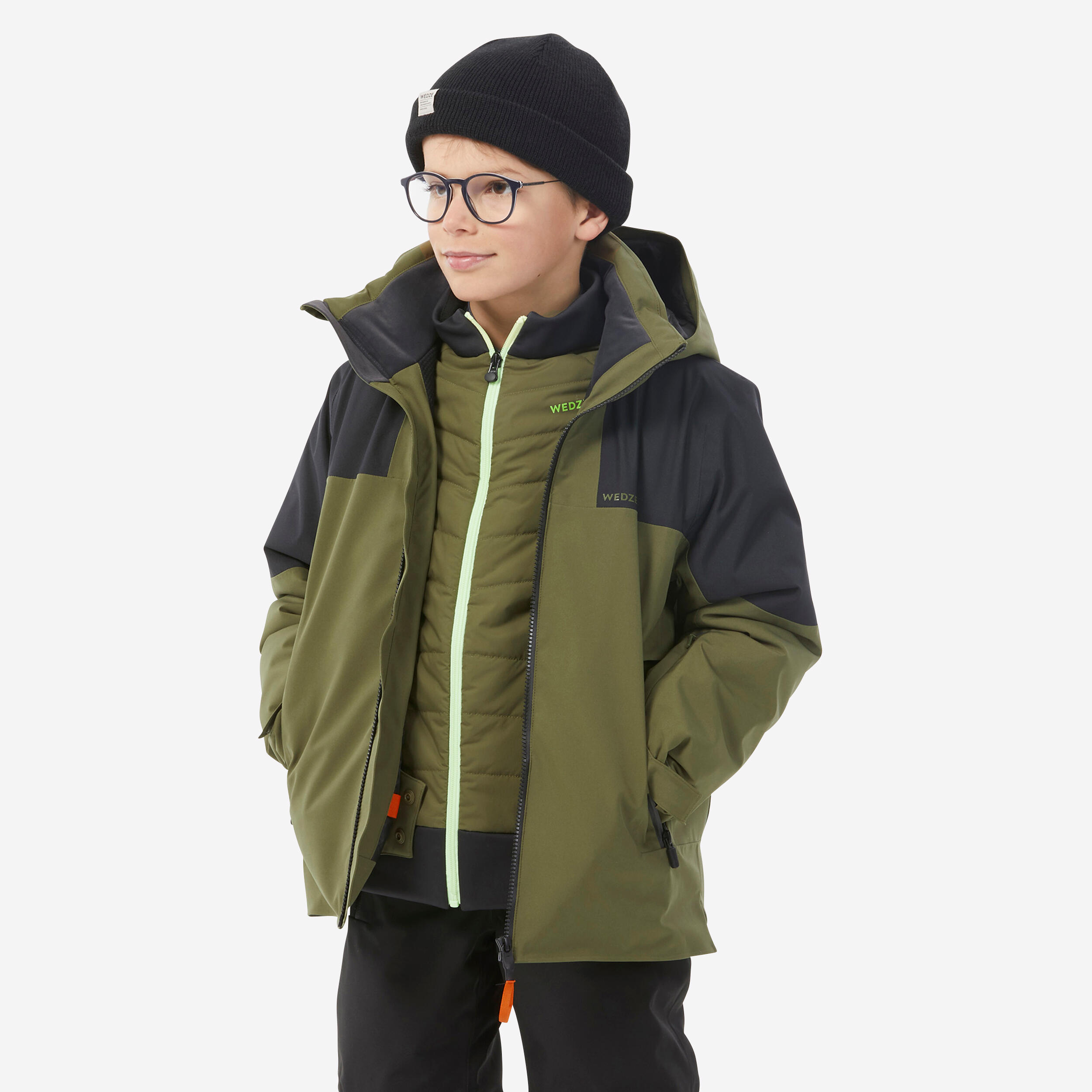 Warm, waterproof 900 children's ski jacket - Khaki