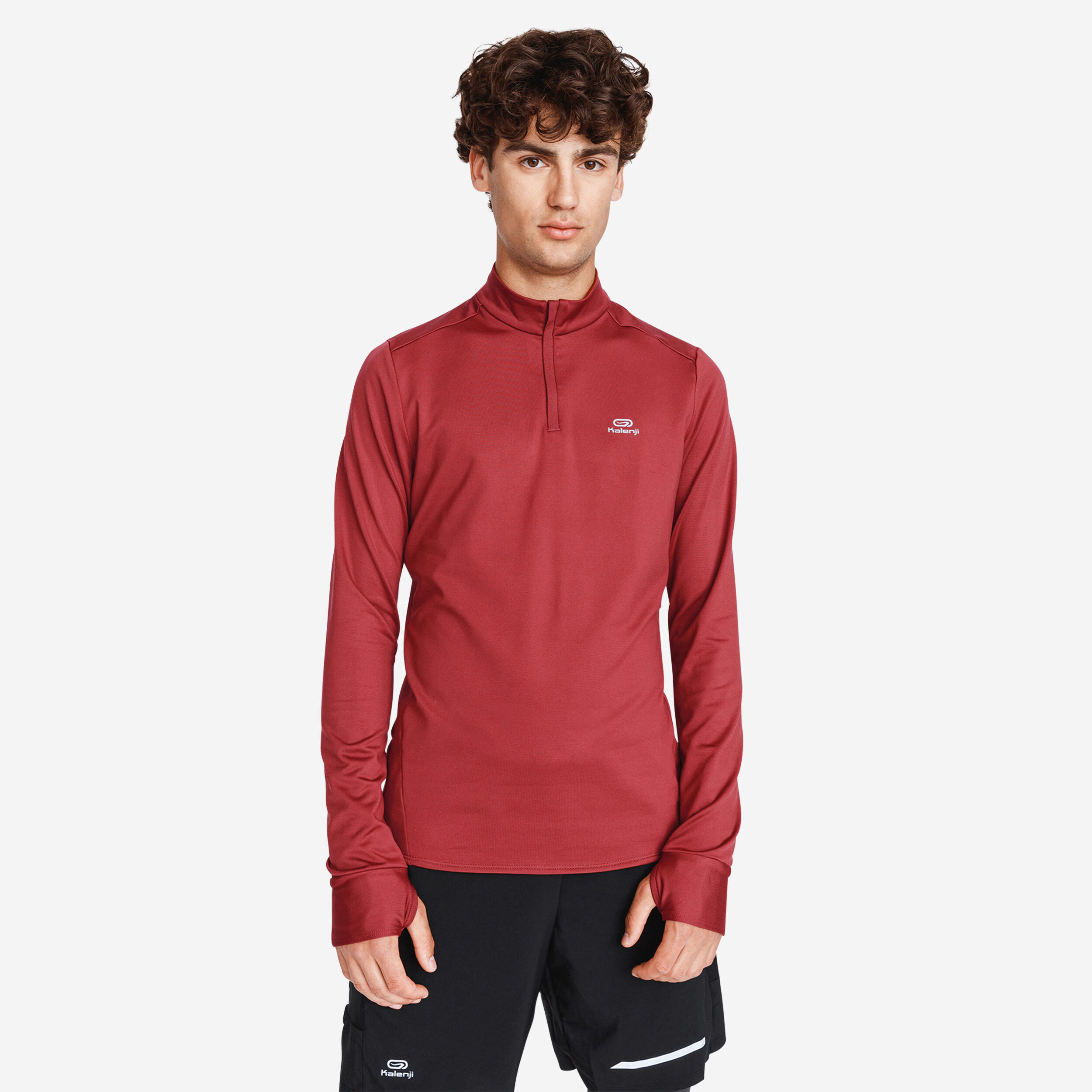 KALENJI Run Warm Men's Running Long-Sleeved T-Shirt - Burgundy