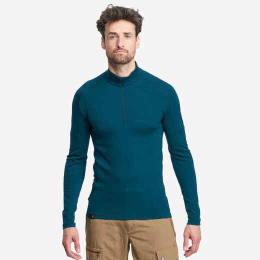 
      Men's Mountain Trekking Merino Wool Long-Sleeved T-Shirt with zip collar - MT500
  