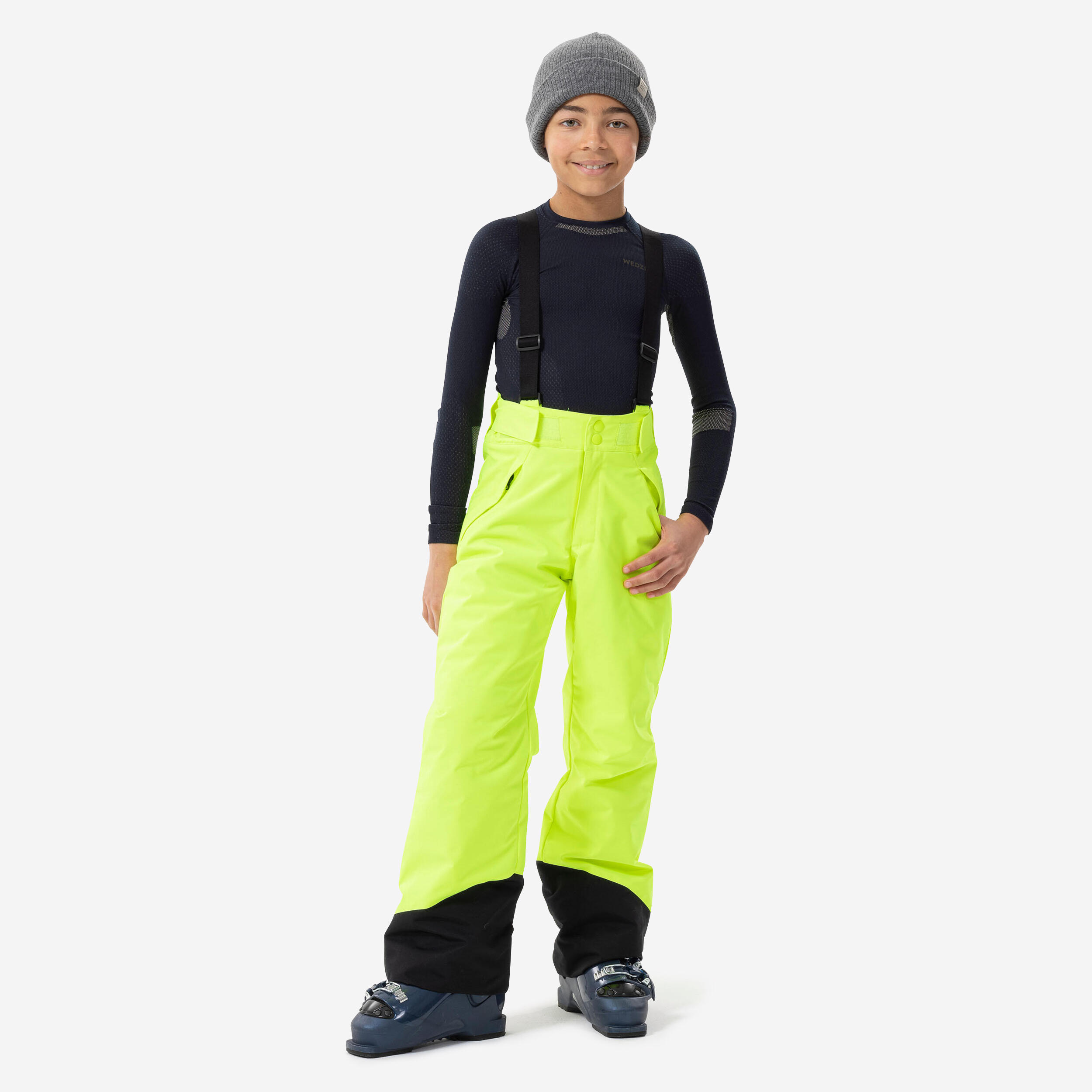 PANTALONI DA SCI CALDI E IMPERMEABILI PER BAMBINI - 500 PNF GIALLO FLUO