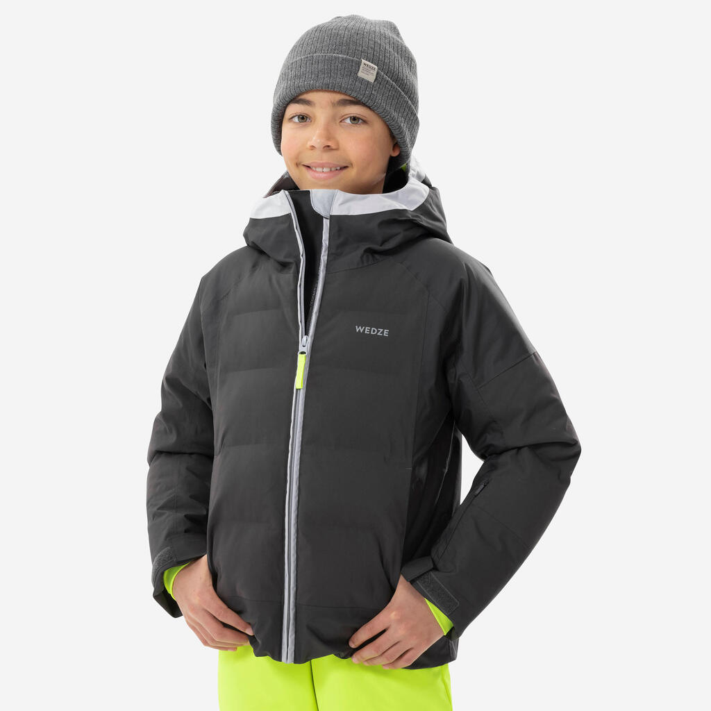 Detská lyžiarska prešívaná bunda 580 Warm veľmi hrejivá nepremokavá sivá