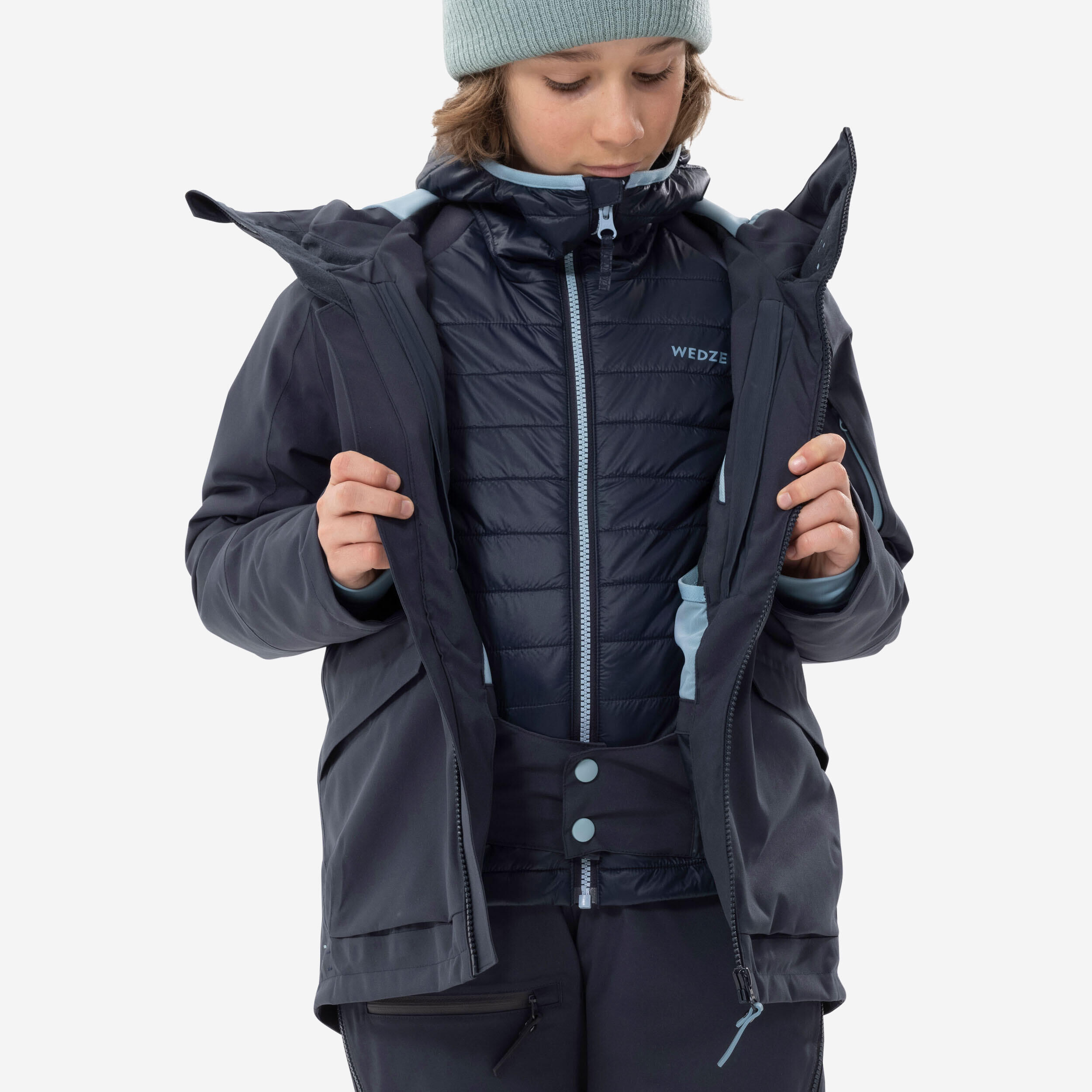 WEDZE BOY’S 3-IN-1 VERY WATERPROOF SKI JACKET - FR 900 JR - NAVY BLUE