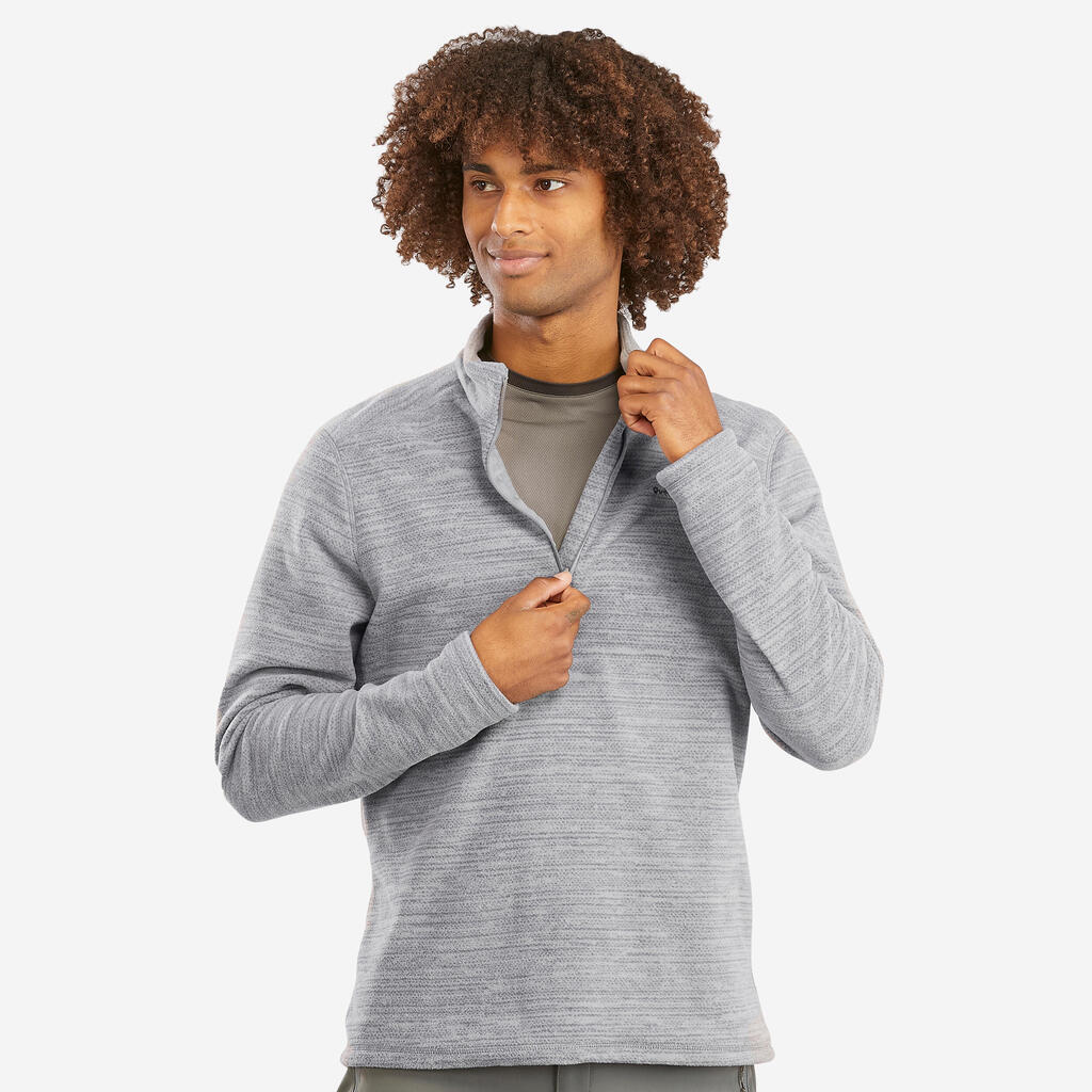 Polaire de randonnée montagne homme, MH100 demi zip gris